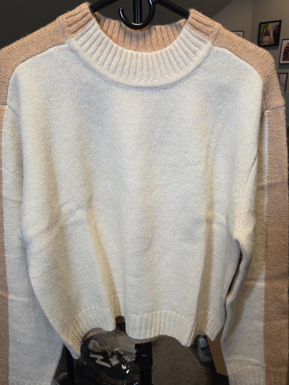 Elan Cream and Beige Raglan Crewneck Sweater